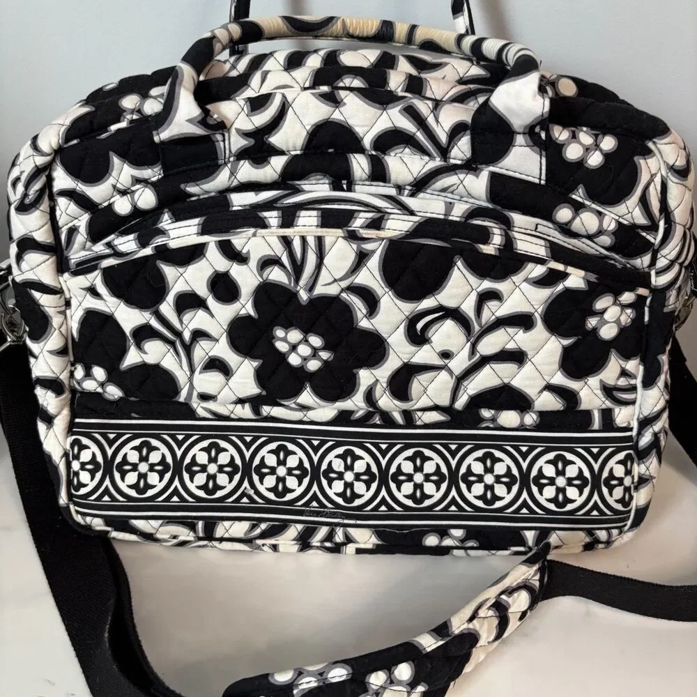 Vera Bradley Metropolitan Night & Day Laptop Diaper Bag Black White Full Zip